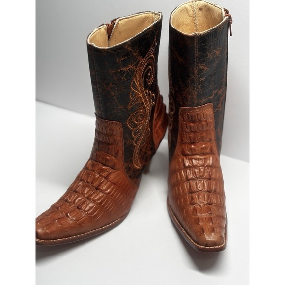 Carrilleras Boots Crocodile 7 Embossed Embroidered Pointed‎ Toe Cowgirl Heels - Picture 16 of 16